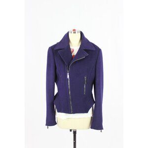 ELIE TAHARI Purple Wool Blend Fitted Motorcycle Moto Jacket, Size 12